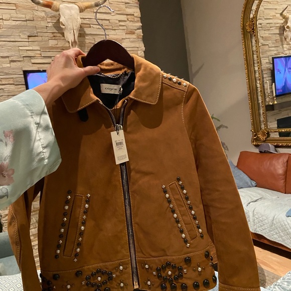 Coach lamb suede leather jacket with studs - Picture 7 of 11